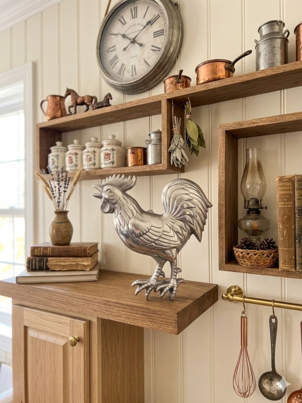 Vintage Silver Cast Aluminum Rooster Wall Decor Mid Century Modern Farmhouse